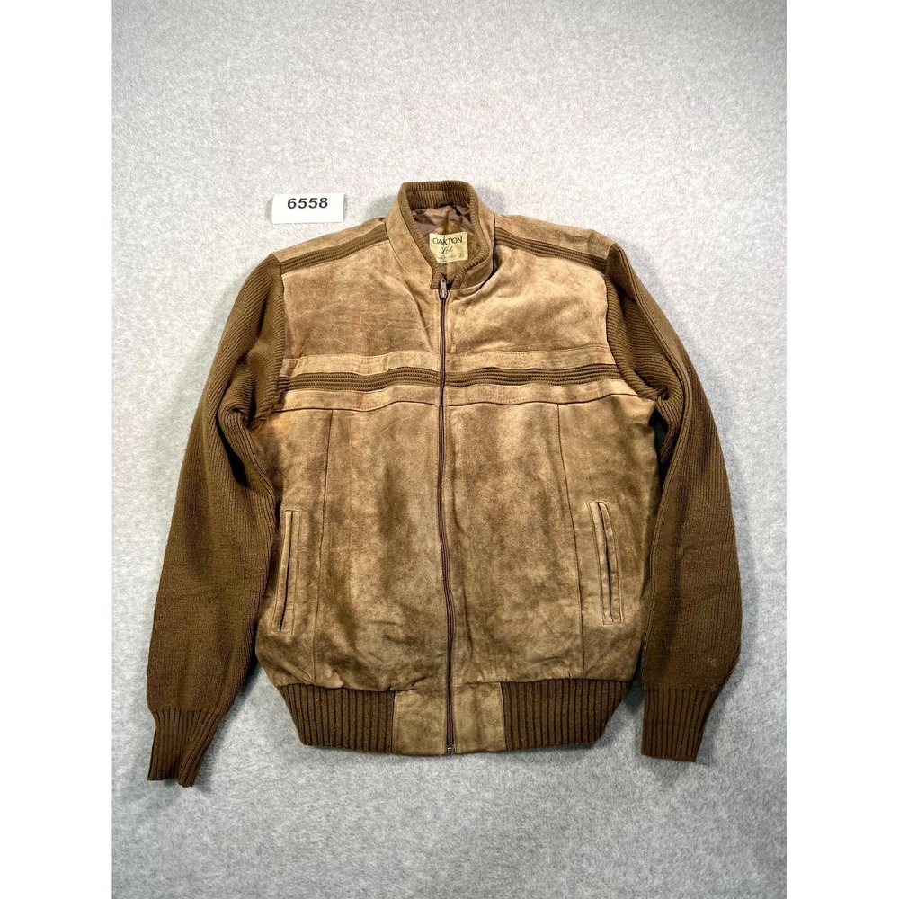 Vintage Oakton Jacket Mens XL Brown Acrylic Lined Back Knit Full Zip Winter Wear